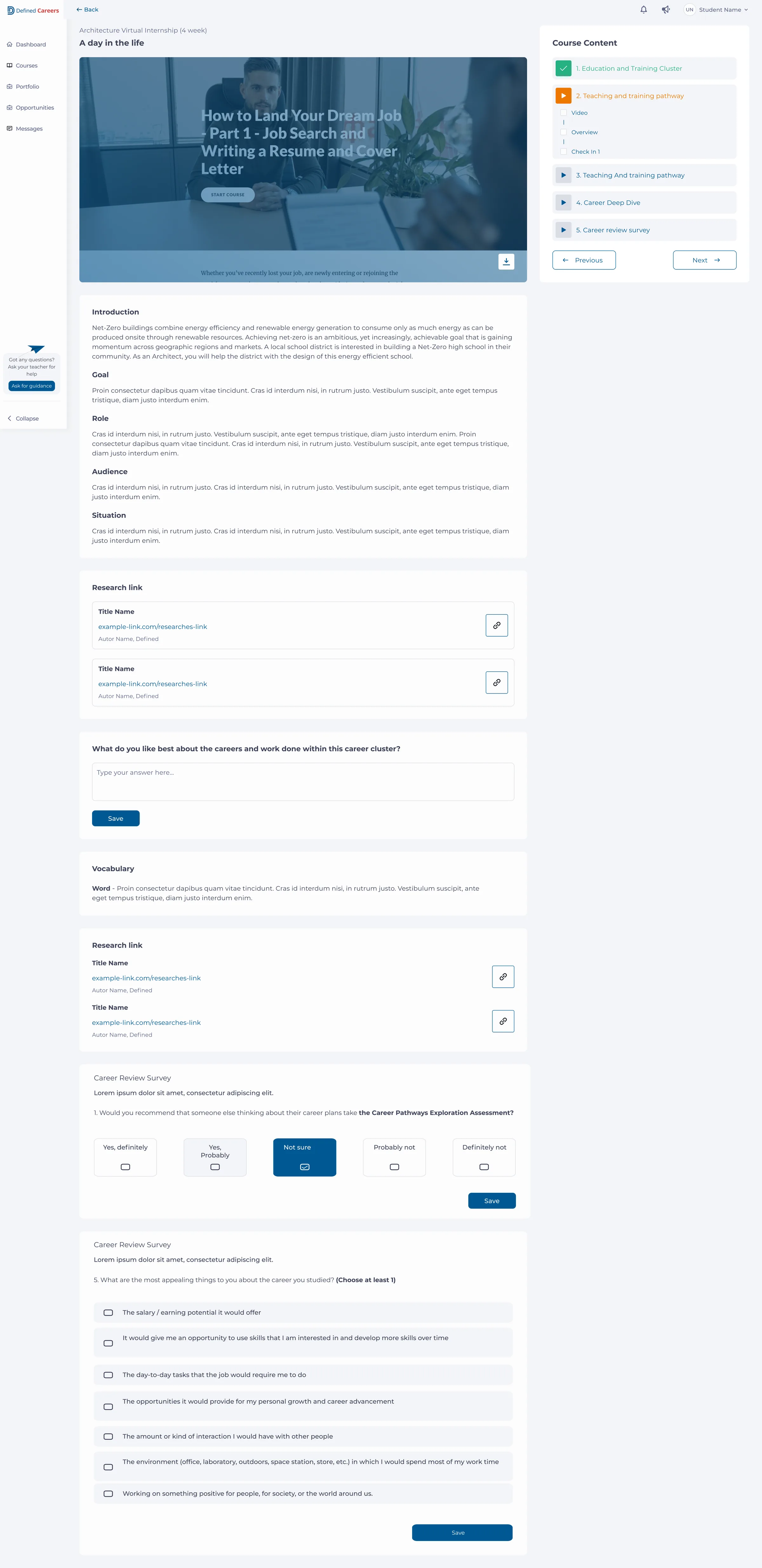 Defined lesson view